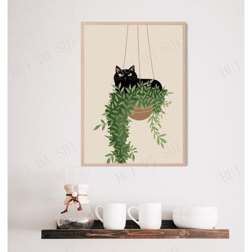 Botanical Wall Art, Printable Cat, Monstera Plant Wall Art for Plant Lover, Botanical Poster, Boho House Plant Printable Art