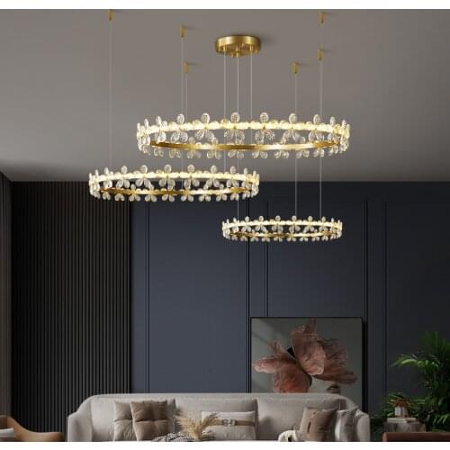 Light luxury crystal flower living room chandelier warm and romantic round bedroom chandelier lighting new restaurant chandelier