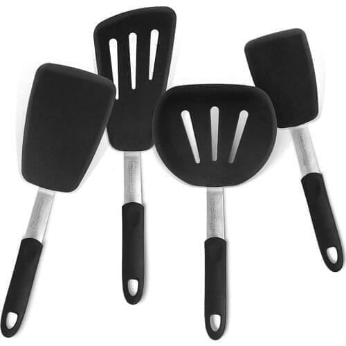 Silicone Turner Spatula Set 600F Heat-Resistant Creative Crooked Cooking Utensil Set Eggs Pancakes Fish Nonstick Cookware