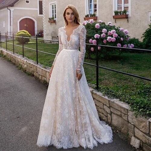 Vestido de Noiva Tulle Long Sleeve Wedding Dress 2021 Full Appliques Lace Bridal Gowns Custom Made Bride Dresses