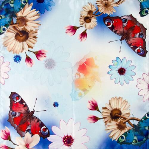 High-quality Pure Silk Scarf Women Bandana Female Hair Scarf Womens Natural Silk Square Headband Head Scarf for Women Butterfly