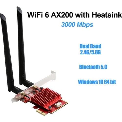WiFi 6 3000Mbps PCI-E WiFi Card Intel AX200 Dual Band 2.4G/5G Wireless Network Card with 802.11AX/ Bluetooth 5.0/PC Gaming