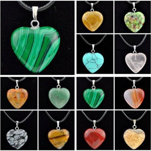 Jewelry Wholesale 12 PCS Natural Stone Crystal Quartz Heart-shaped Charms Pendants Necklace Gift MN425