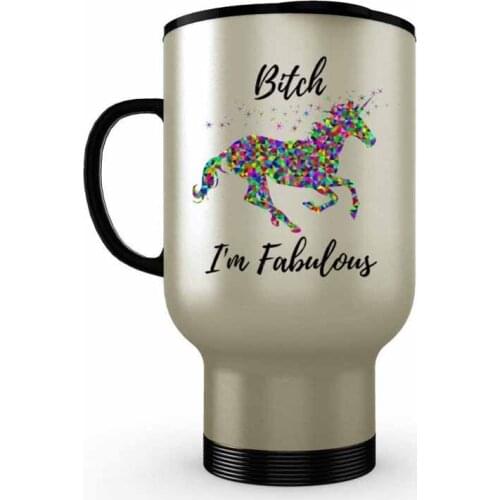 Funny Travel Mug - I'm Fabulous - Insulated Stainless Steel Quote Coffee Cup With Handle And Lid - Perfect Dishwasher Safe Work