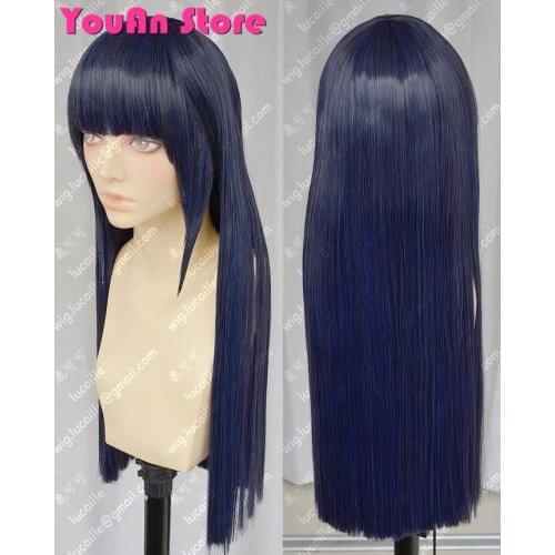 Hinata Hyuga Cosplay Women Long Straight Dark Blue Wig hair Heat Resistant Synthetic Hair+Free gift wig cap