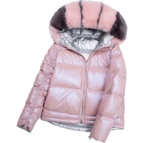 Real Fox Fur Down Jacket Women 2021 Winter 90% White Duck Down Coat Female Short Loose Short sequins Puffer Snow Outwear