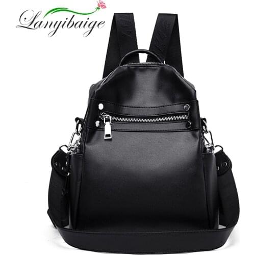LanYiBaiGe2021 New Series Fashion Design Ladies PU Leather Backpack Simple Soft Leather Girl Student Solid Color Multi-Function