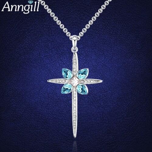 Vintage Cross Crystal From Swarovski Long Statement Necklace For Women Lady Necklaces & Pendants Fashion Jewelry