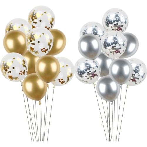 10pcs 12inch Mixed Gold Sliver Confetti Metal Balloons Birthday Wedding Party Balloon Saint Valentines Day Ballon Party Balony
