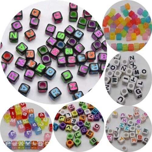 200 Assorted Alphabet Letter Acrylic Cube Pony Beads 7X7mm Jewelry Kids Craft