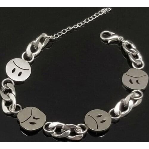 2021 HOT 1 Pcs Crying Face Unhappy Stainless Steel Wristband Link Chain Bracelets Women Girl Jewelry Birthday Gifts