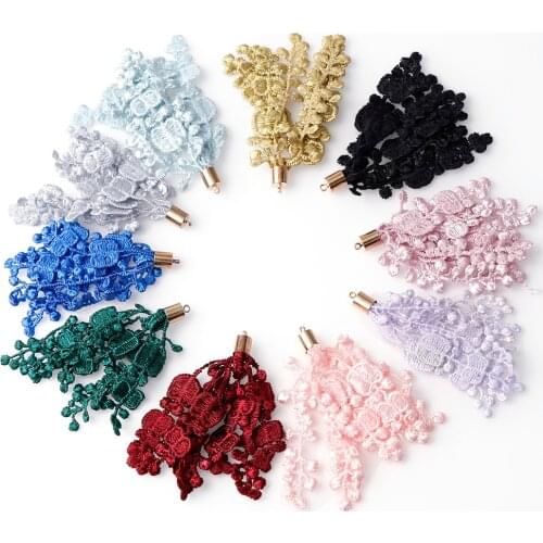 6pcs 66/68mm 2Size Mix Flower Tassels Floral Pendant Crochet Fabric Charm Drop Earring Tassel for Jewelry DIY Graft Making
