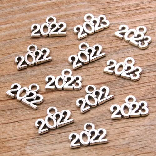 60PCS 10*14mm Metal Alloy Two Color Years Charms 2020 2021 2022 2023 Pendant For Jewelry Making DIY Handmade Craft