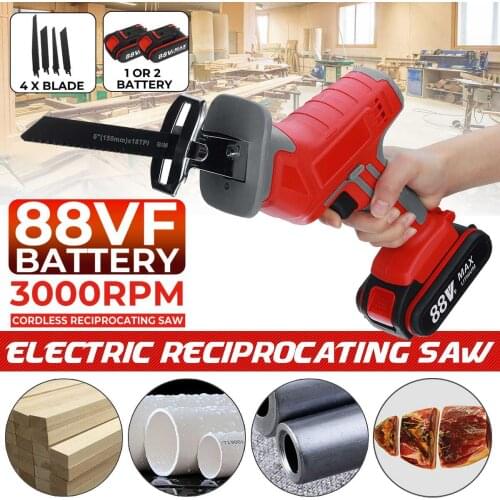 88V Cordless Reciprocating Saw Handsaw Saber Saw Multifunction Saw for Metal Wood Pipe Cutting Saw with 4 Blades Kit 2 battery