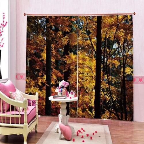 Auturn forest curtains 3D Curtains Luxury Blackout Window Curtain Living Room golden curtains