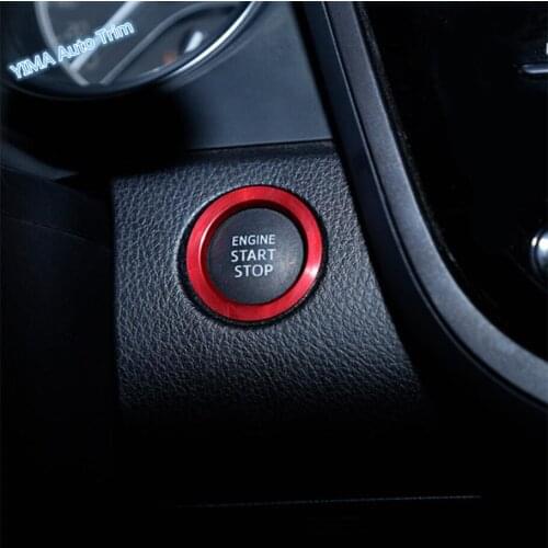 Lapetus Car Styling Start Stop Engine Push Button Key Ring Cover Trim 1 Piece Metal Fit For Toyota Avalon 2019 - 2021 Red / Blue