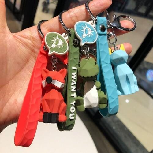 Love Cartoon Animal Key Chain Resin Dinosaur Elk Panda Unicorn Cat Frog Fox Pig Rabbit Koala Cute Men And Women Pendant K20015