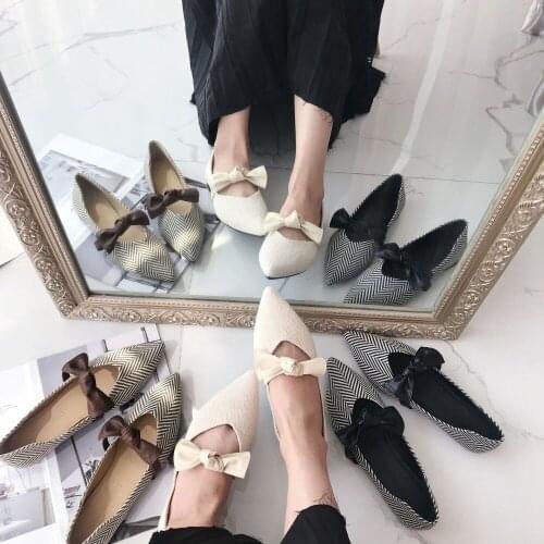 Brand Stripes mary janes female womens pointy bowtied loafers girls all-match espadrilles design shoes woman moccasins ballerina