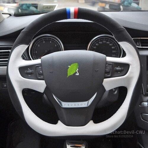 Car steering wheel cover for peugeot 2008 3008 301 408 508l 308s DIY hand-stitched leather interior accessories
