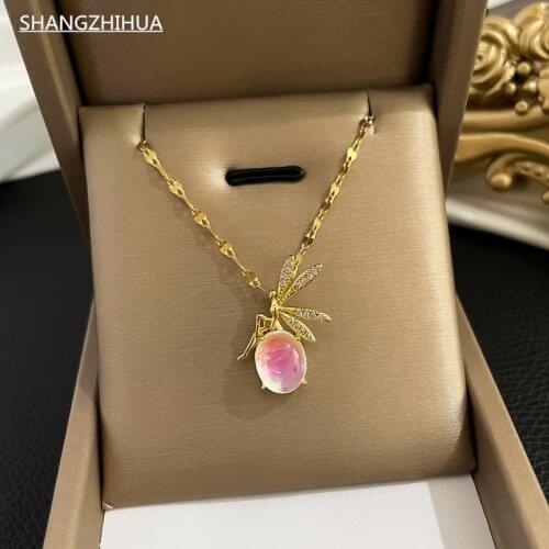 Elegant and delicate color Crystal Genie pendant titanium steel necklace for women with cute and unusual party jewelry gift