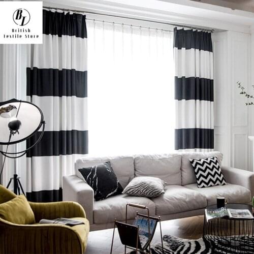 The New Cotton Curtains for Living Dining Room Bedroom Prince Curtain Shading Atmosphere Modern Simple Black and White Strips