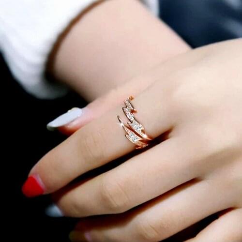 KIOOZOL Unique Lightning Shape Open Ring Rose Gold Silver Color Crystal Ring For Women Fashion Jewelry Accessories 460 KO5
