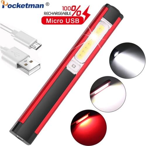 Powerful Work Light COB LED Flashlight Magnetic Work Lamp USB Rechargeable Torch Inspection Light with Red/White Light
