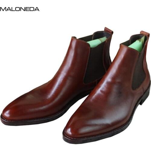 MALONEDE Bespoke High-Top Handmade Goodyear Genuine Leather Mens Outdoor Chelsea Ankle Boots Business Party Dress Boots Shoes