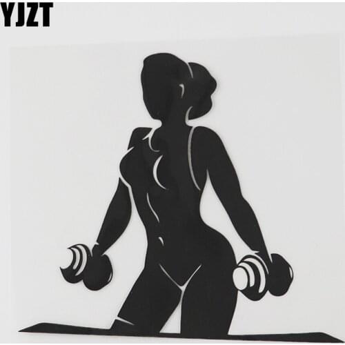 YJZT 13.5CMX12.4CM Fitness Girl Decal Workout Gym Vinyl Car Sticker Black/Silver 8A-0970