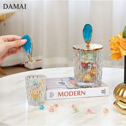 Natural Agate Stone Storage Jars with Lid Japanese Modern Glass Candy Jar Coffee Table Snack Storage Tank Living Room Decoration