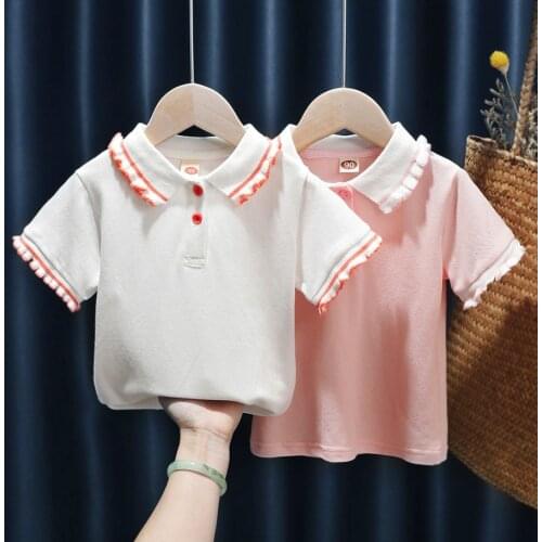 New Girl School Uniforms Polo Shirts Childrens Blouse Clothing Summer Cotton Short Sleeved Kids Shirt Tops Baby Girls 1-8 Year