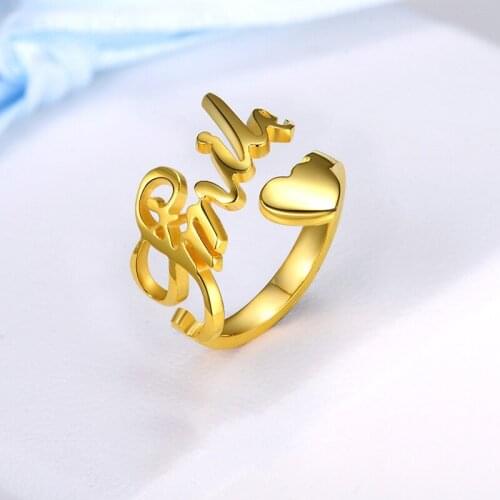 2021 New Custom Name Ring Women DIY Custom Couple Ring Adjustable Letter Ring Stainless Steel Mothers Day Gift