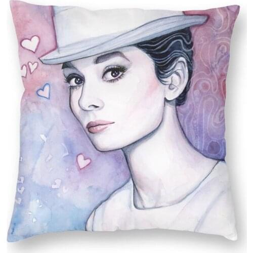 Audrey Hepburn Fashion Watercolor Cushion Cover British Pop Star Floor Pillow Case for Car Fashion Pillowcase Home Decor