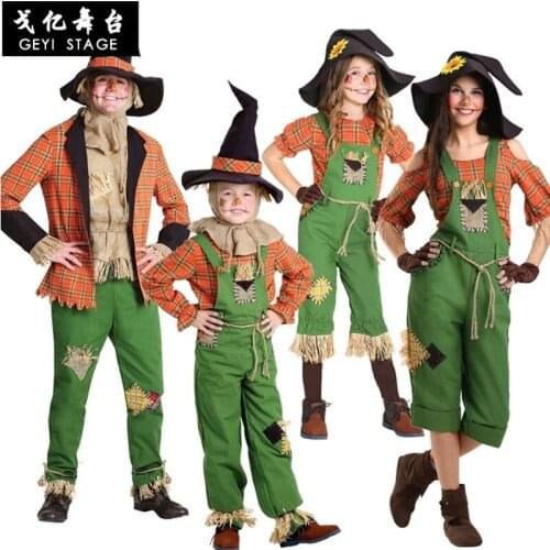 Oz magic dress adult female children performance scarecrow cosplay fantasy dress Halloween carnival girls clothes with hat