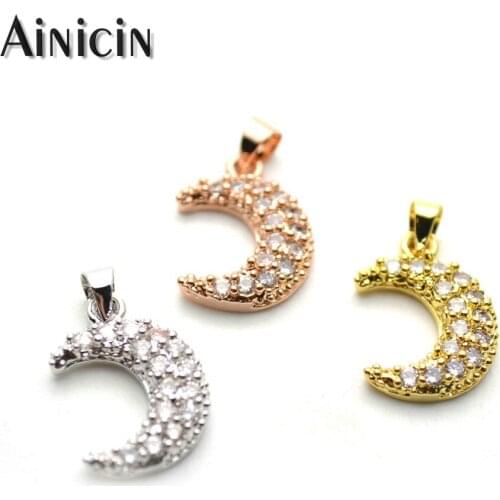 New Moon Crescent Shape 13x18mm Pocket Size Pendants Full Rhinestone Crystal Setting Charms For Bracelet Making Findings #GD