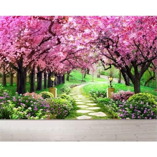 Beibehang Custom 3 photo wallpaper cherry blossom forest garden path natural scenery wall papers home decor papel de parede