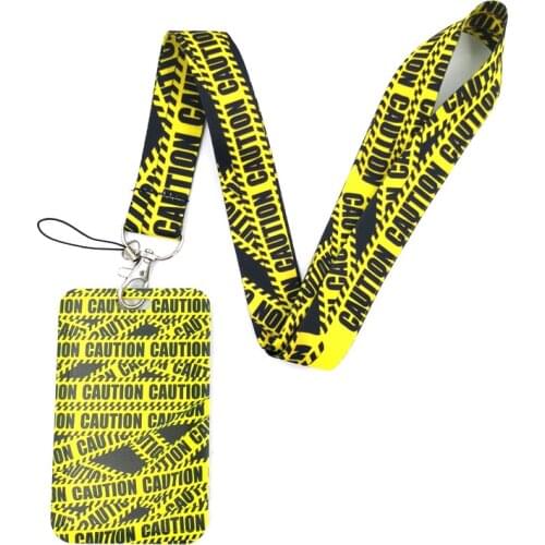Warning Caution Signs Key lanyard Car KeyChain ID Card Pass Gym Mobile Phone Badge Kids Key Ring Holder Jewelry Decorations Gift