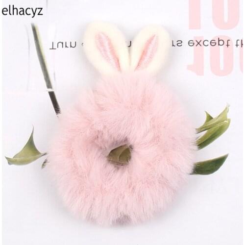 1PC Cute Plush Scrunchie Rabbit Ears Scrunchies Elastic Hair Bands Headband Ponytail Holder Ties Rope Hair Accessories Gift