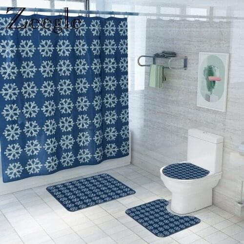 Christmas Shower Curtain with Bath Mat Set Bathroom Creative Bath Floor Mats Toilet Cover Mat Bathroom Water Absorbing Bath Mat