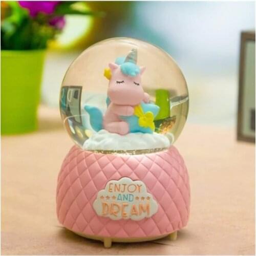 Pink Unicorn Charming Luminous Cute Musical Snow Globe 14cm 10cm Decorative Balls Home Office Products Kids Room