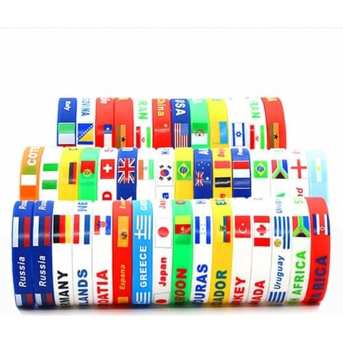 2pcs Silicone Men Women Country Flag Print Bracelet Sports Friendship Wristband Rubber Bangles Cheerleader Cuff Accessories Gift