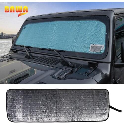 BAWA Front Windshield Sun Visor for Jeep Wrangler JL 2018 Aluminum Foil Car Sunshade Front Windshield