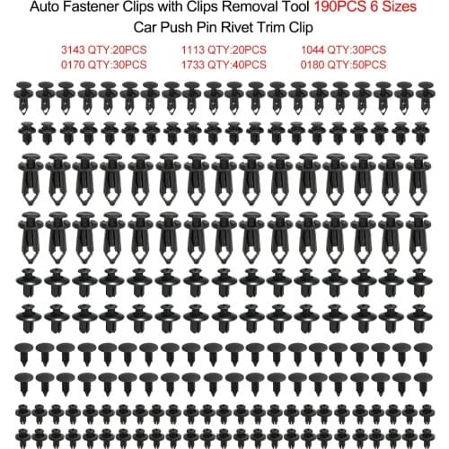 190Pcs 6 Sizes Universal Auto Fastener Rivet Car Push Pin Trim Clips for Cars for ford focus 2 ford mondeo mk4 bmw e46 vw t5
