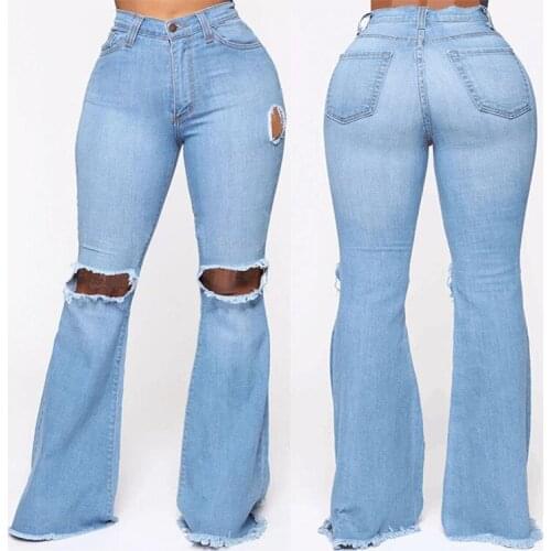Womens Jeans Ripped Holes Slim Micro-flared Pants Womens Pants Womens Jeans