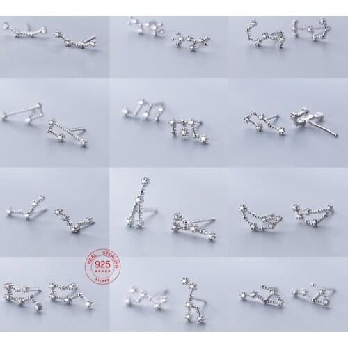 Women Zodiac Sign Astrology Leo Libra Aries Earrings 12 Constellation Crystal Earring 925 Sterling Silver Jewelry Female Gift