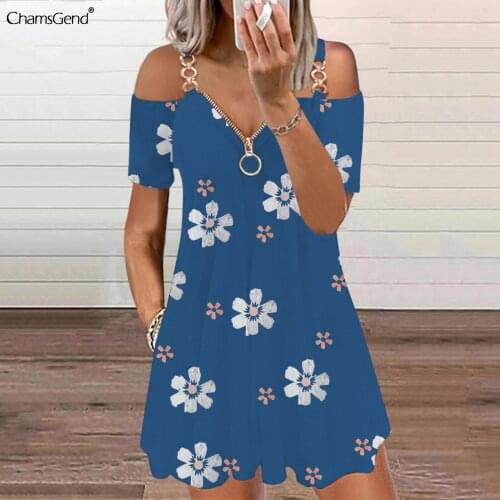 Zipper Floral Print Short Sleeve Strap Open Back Dress Women Sexy Summer V Neck Casual Elegant Vintage Hollow Out Dresses
