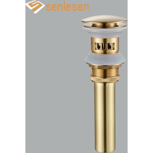 Senlesen Brushed Gold Copper Washbasin Bounce Drain Bathroom Cabinet Golden Sink Large Mushroom Drain