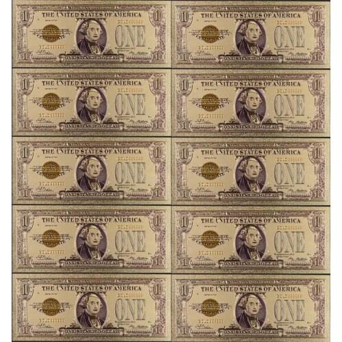 10pcs/lot Colorful USA Banknotes 1 Dollar Bills Bank Note In 24K Gold Plated Fake Currency Money for Gifts 1928