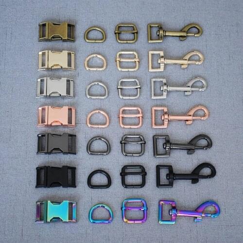 10 Set 20mm Metal Buckle Slider Adjustable Buckle D Ring Metal Dog clasp Four pieces a set zinc alloy DIY Dog Collar Accessory