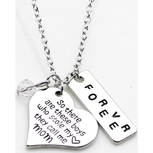 10PCS Lettering so there are these boys who stole my they call me mom Inspirational Necklace White Crystal Necklace Jewelry